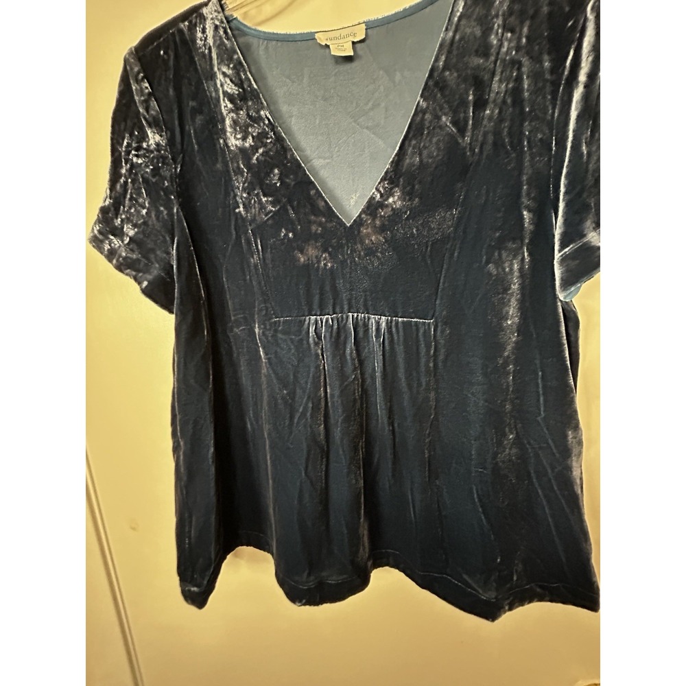 Sundance Top Womens PM Blue Crushed Velvet Tunic Babydoll Romantic Cottage Core